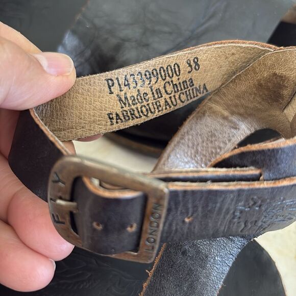 Fly London Black Leather Ankle Strap Sandals - Picture 13 of 13